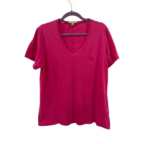 Burberry Deep Pink V-Neck Tee - Picture 1 of 7